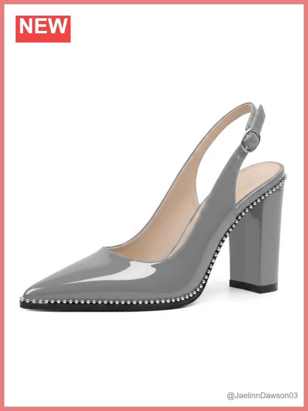 Chunky High Heel Beaded Slingback Pumps Faux Leather Pointed Toe Slip On Women